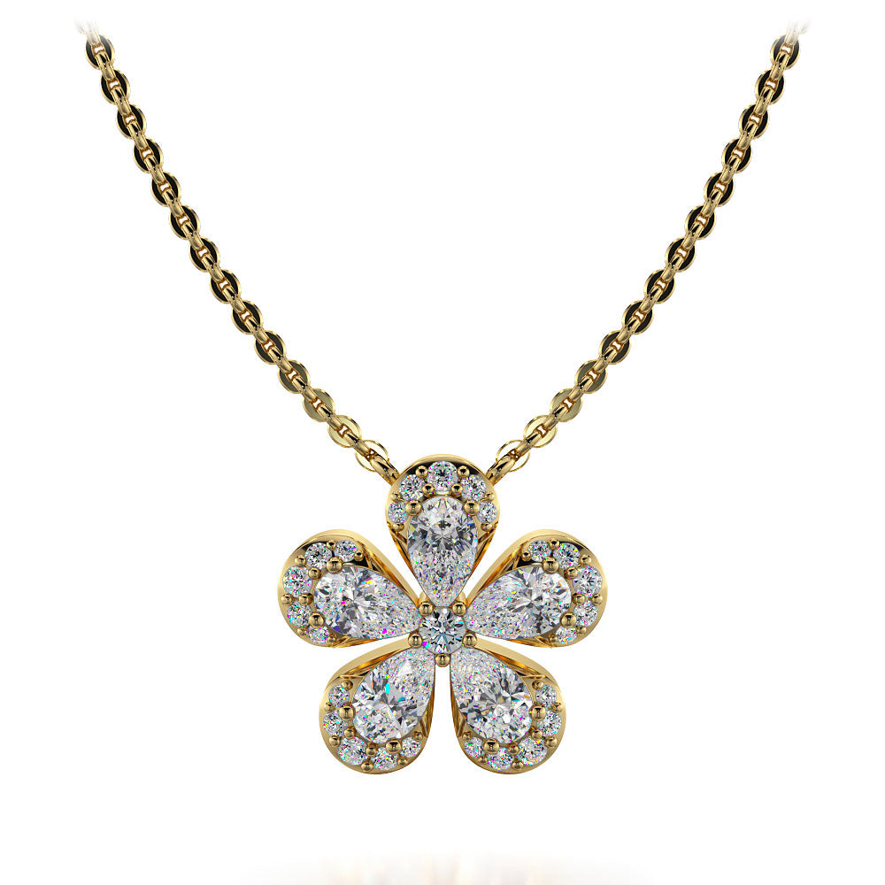 Flower Design Diamond Pendant with Pave Set Petals