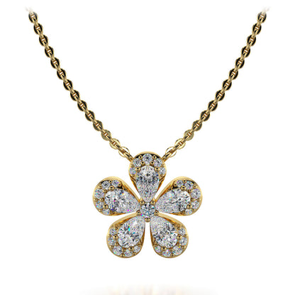 Flower Design Diamond Pendant with Pave Set Petals