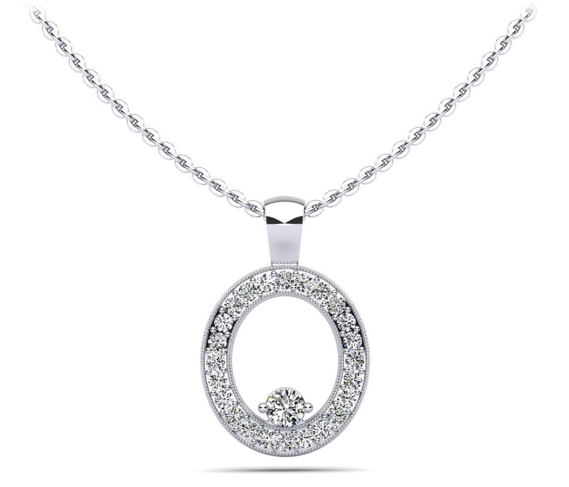 Oval Pendant with Surrounding Diamonds and Centerstone
