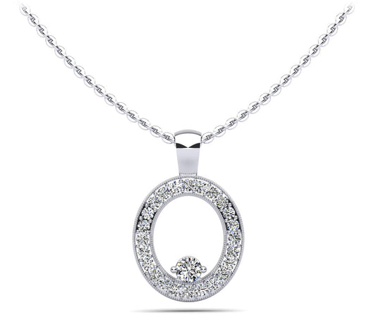 Oval Pendant with Surrounding Diamonds and Centerstone