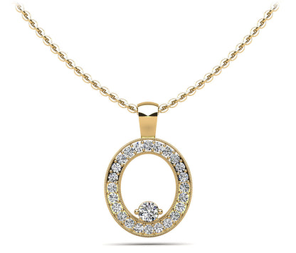 Oval Pendant with Surrounding Diamonds and Centerstone