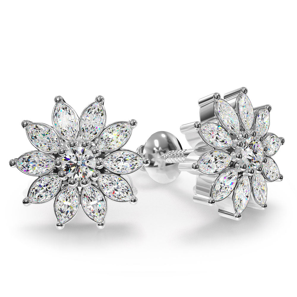 Stud Earrings with Marquise Shaped Diamond Halo