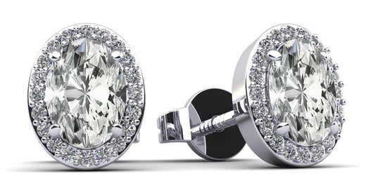 Halo Oval Diamond Studs Earrings