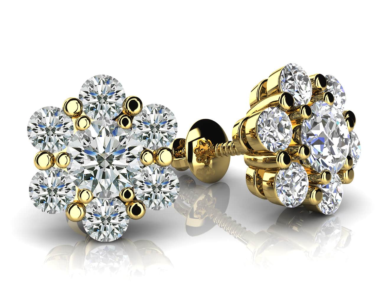 Flower Shaped Diamond Cluster Studs Earrings