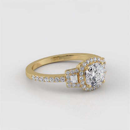 Cushion Cut And Baguettes Engagement Ring