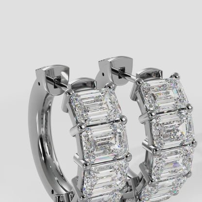 Emerald Cut Ten Stone Diamond Hoops