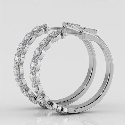 Brilliant Halo Diamond Hoop Earrings