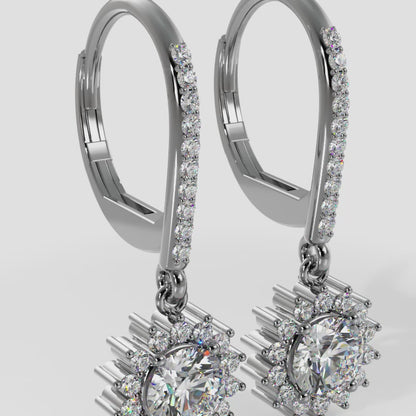 Diamond Flower Drop Earrings with Lever and Diamond Accents