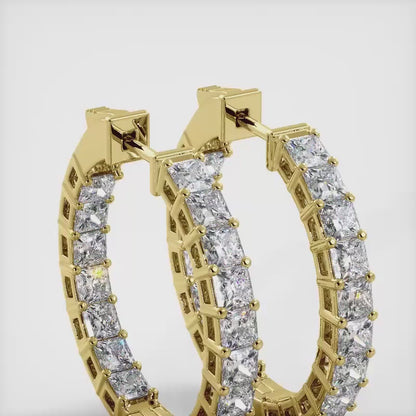 Princess Cut Diamond Hoop Earrings Small