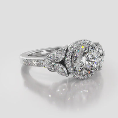 Halo Flower Engagement Ring With Round And Marquise Diamonds