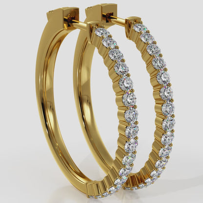 Small Elegant Diamond Hoop Earrings with Front Set Stones