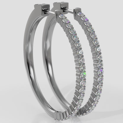 Medium Elegant Diamond Hoop Earrings with Front Set Stones