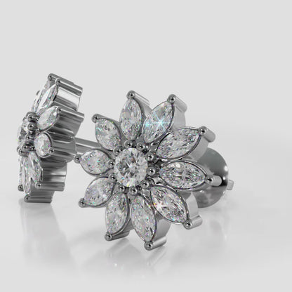 Stud Earrings with Marquise Shaped Diamond Halo