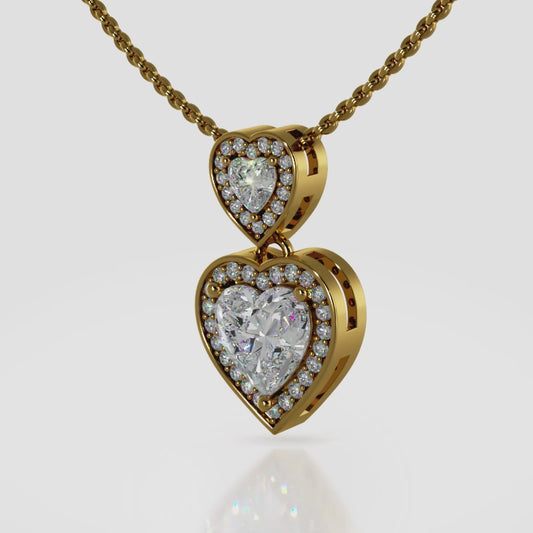 Double Heart Shaped Diamond Pendant with Diamond Accents