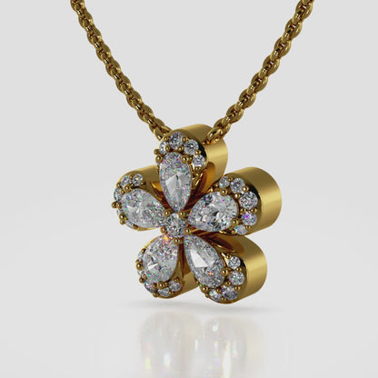 Flower Design Diamond Pendant with Pave Set Petals