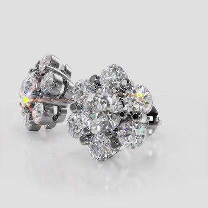 Flower Shaped Diamond Cluster Studs Earrings