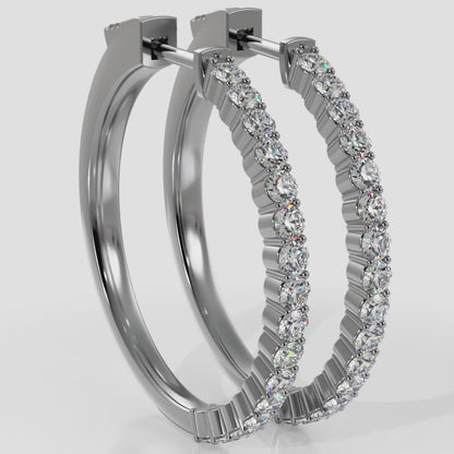 Small Elegant Diamond Hoop Earrings with Front Set Stones