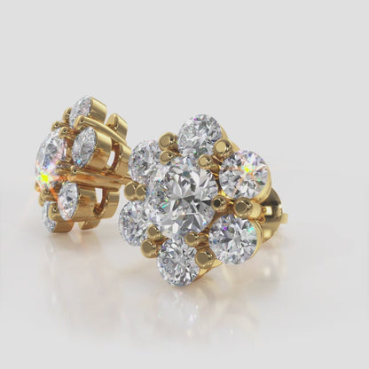 Flower Shaped Diamond Cluster Studs Earrings