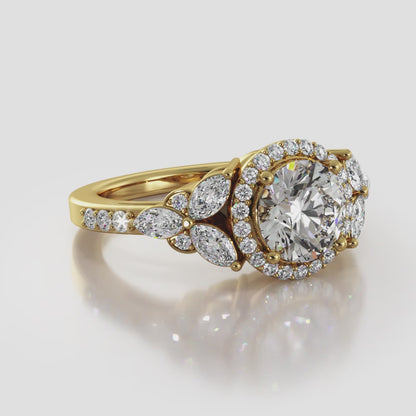 Halo Flower Engagement Ring With Round And Marquise Diamonds