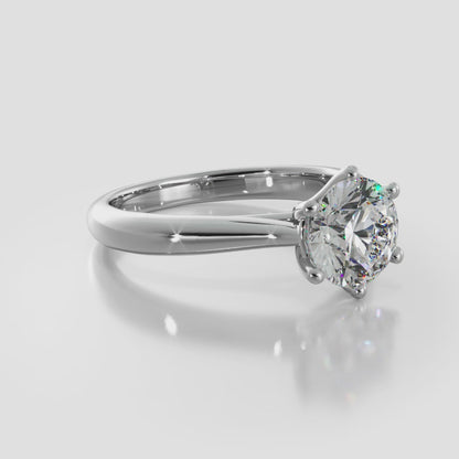 Six Curved Prongs Solitaire Diamond Engagement Ring