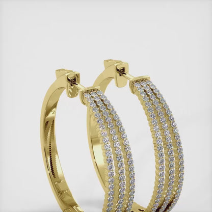 Medium 3 Row Diamond Hoop Earrings