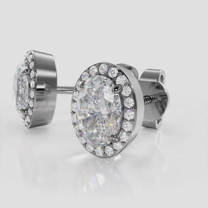 Halo Oval Diamond Studs Earrings