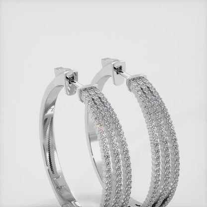 Medium 3 Row Diamond Hoop Earrings