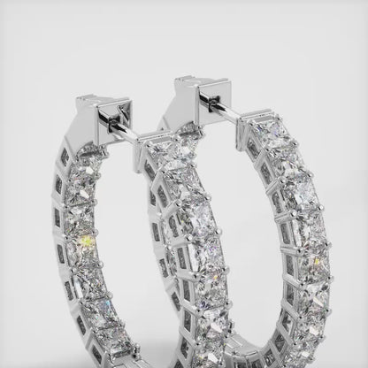 Princess Cut Diamond Hoop Earrings Small