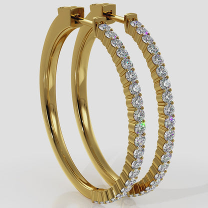 Medium Elegant Diamond Hoop Earrings with Front Set Stones