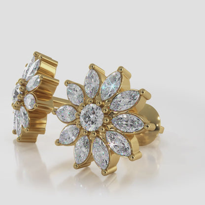 Stud Earrings with Marquise Shaped Diamond Halo